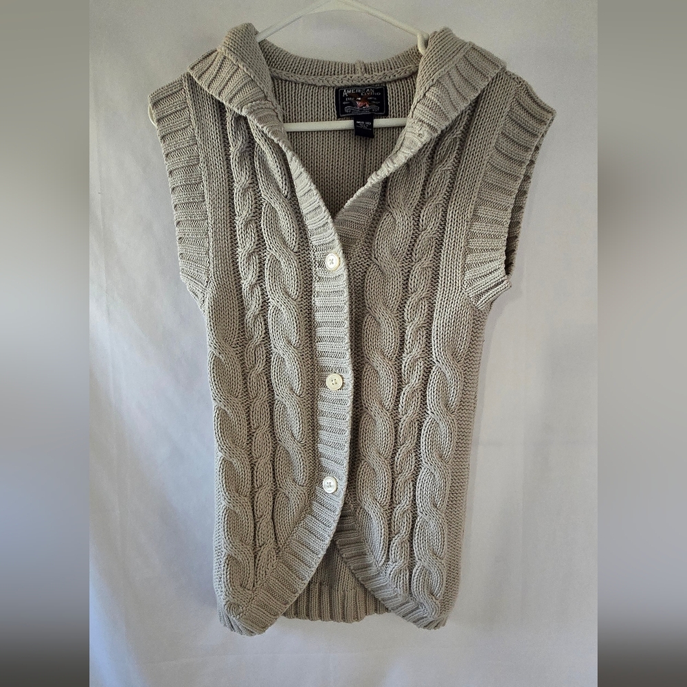 Women's American Cable Knit Sleeveless Sweater Vest With Hood -NWT